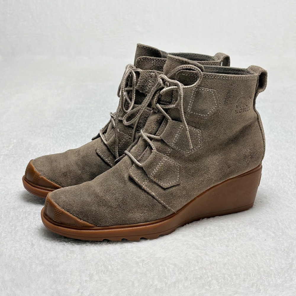 Sorel Toronto Wedge Mid Boots Olive Green Oiled Suede Lace Up Size 7 NL2115-245